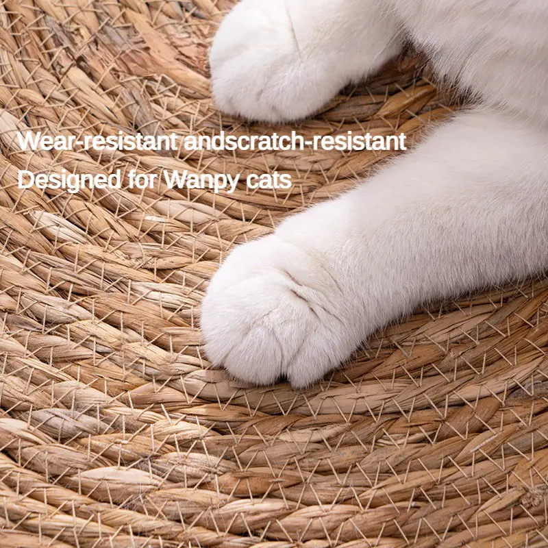 Hand Woven Rattan Cat Puppy Nest Kitten Scratching Mat Cotton Rope Washable Pet Cat Litter Round Cat Scratching Board
