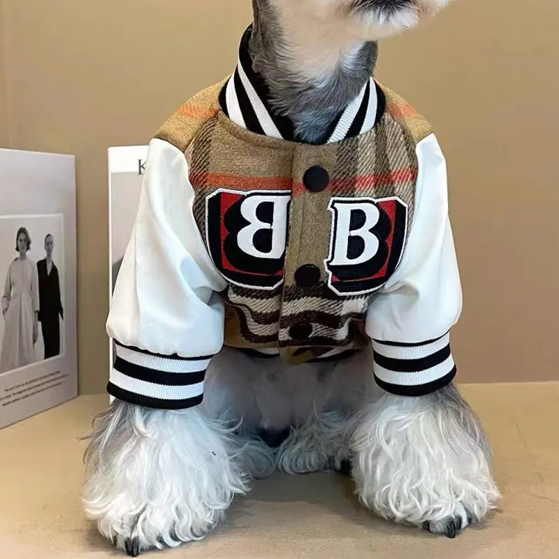 Dog Clothes Checkered jacket Coat Spring and Autumn Thick Warm Soft Coat Fashion VIP Teddy Shiba Inu Cat Baseball Coat