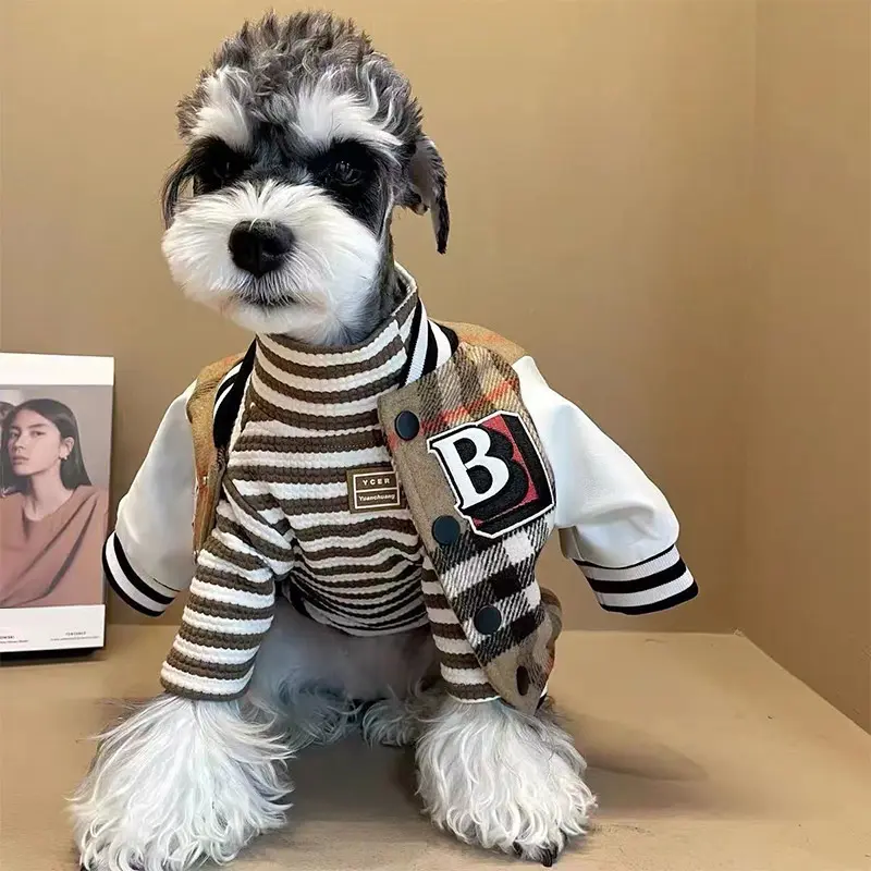 Dog Clothes Checkered jacket Coat Spring and Autumn Thick Warm Soft Coat Fashion VIP Teddy Shiba Inu Cat Baseball Coat