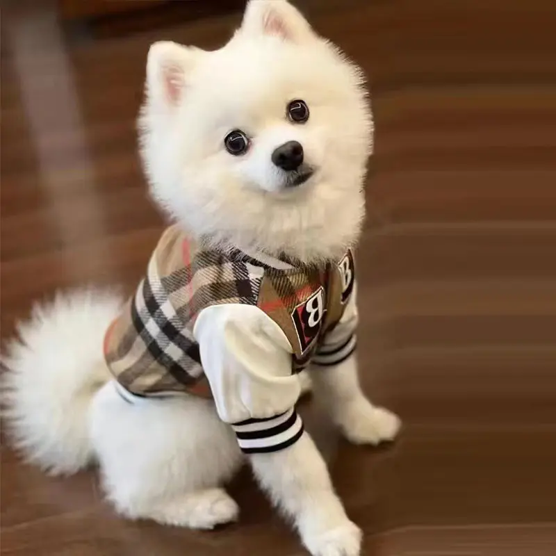 Dog Clothes Checkered jacket Coat Spring and Autumn Thick Warm Soft Coat Fashion VIP Teddy Shiba Inu Cat Baseball Coat