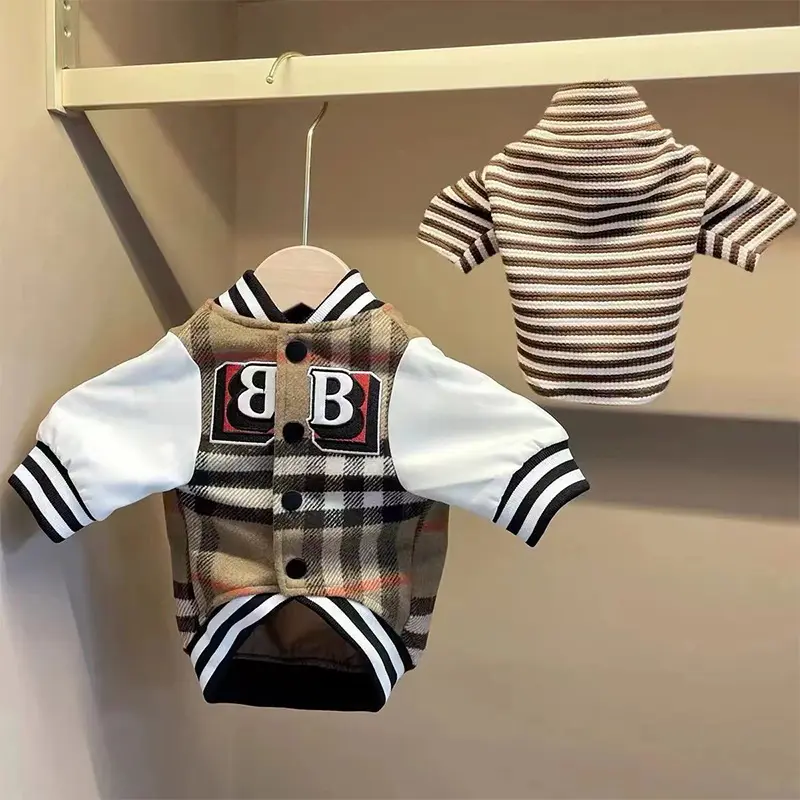 Dog Clothes Checkered jacket Coat Spring and Autumn Thick Warm Soft Coat Fashion VIP Teddy Shiba Inu Cat Baseball Coat