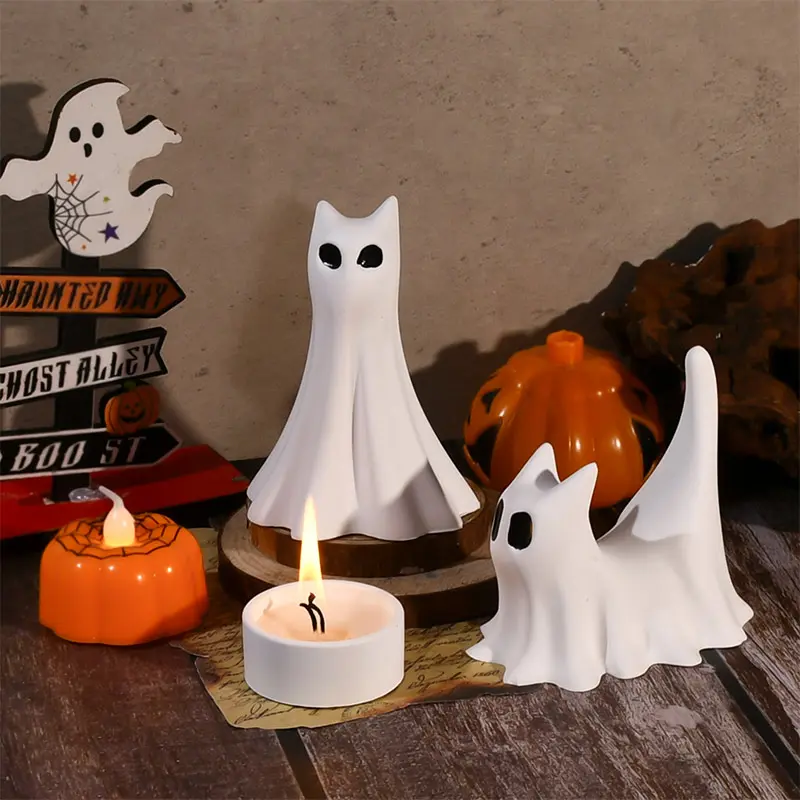 Halloween Ghost Cat Pendant Dropping Mold Silicone Gypsum Candle Handmade DIY Dropping Mold Baking Biscuit Cat Mold Decor Gift