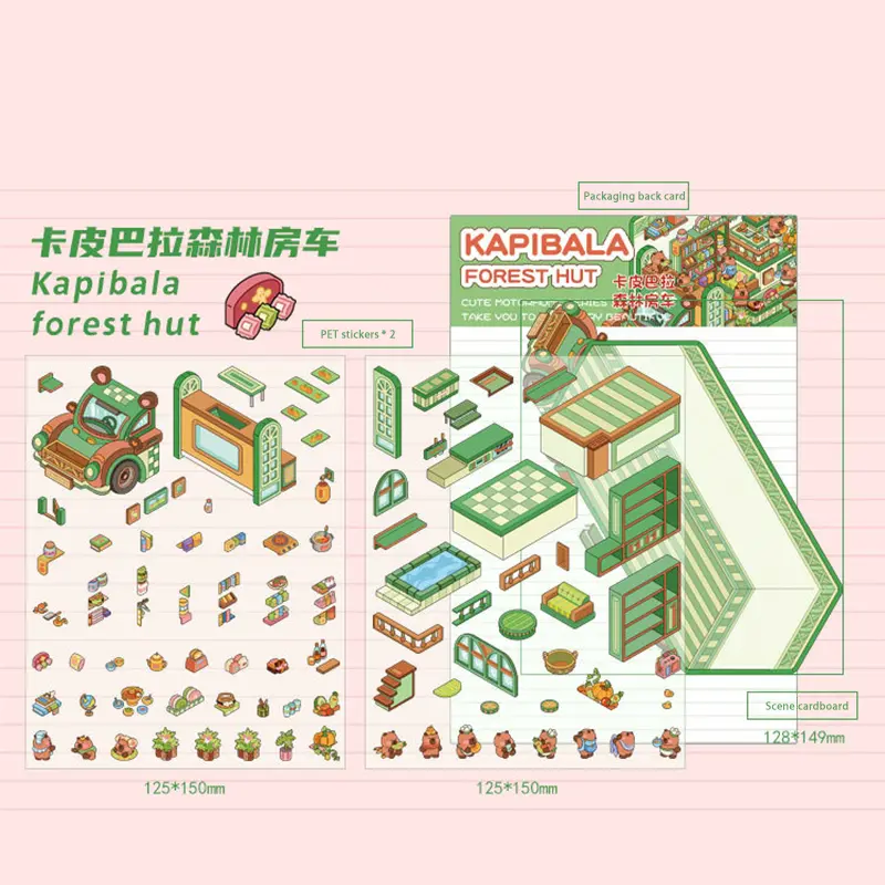 2025 Forest Travel RV Miniature Scene Landscape Stickers Mini Decompression Handmade Stickers Cartoon Penguin Dog Animal Poster