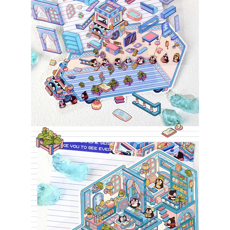 2025 Forest Travel RV Miniature Scene Landscape Stickers Mini Decompression Handmade Stickers Cartoon Penguin Dog Animal Poster