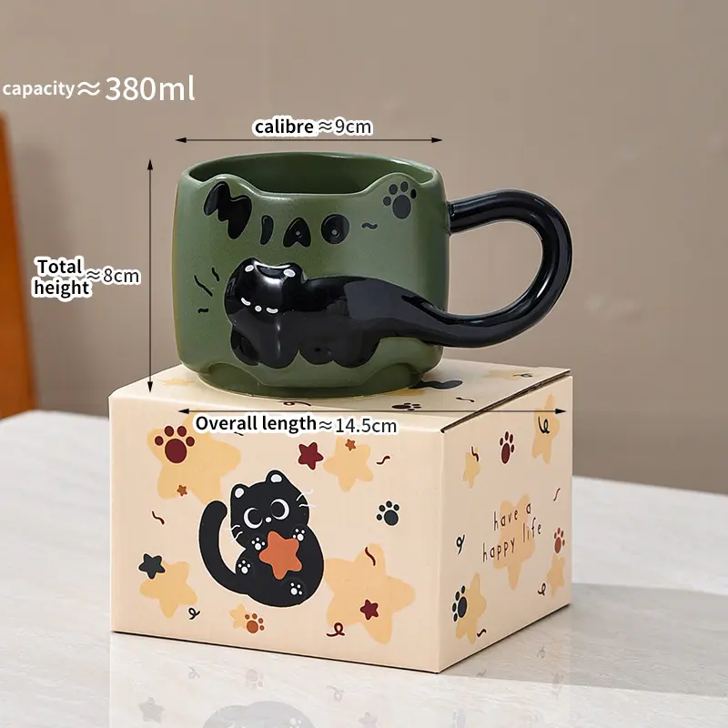 Cat Stacking Mug Creative Cute Cartoon Cat Ceramic Coffee Cup Fun Cat Tail Integrated Handle Cup Couple Water Cup Birthday Gift