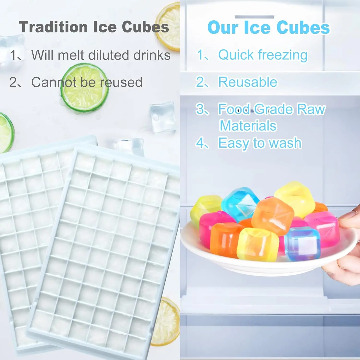 Frozen Ice Cube 20 Capsules Outdoor Travel Reusable TPU Material Environmentally friendly Non-toxic Cooling Ice Moulds