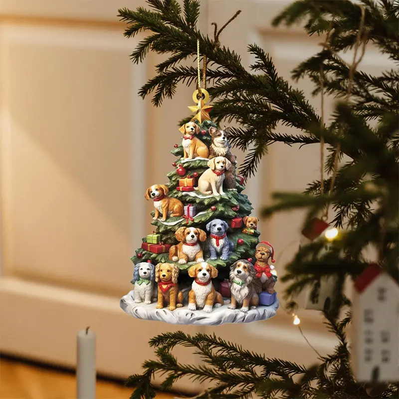 Christmas Tree Shaped Bookshelf Pendant Book Stacking Decoration Christmas Flower Wreath Acrylic Decoration New Year Decor 2D