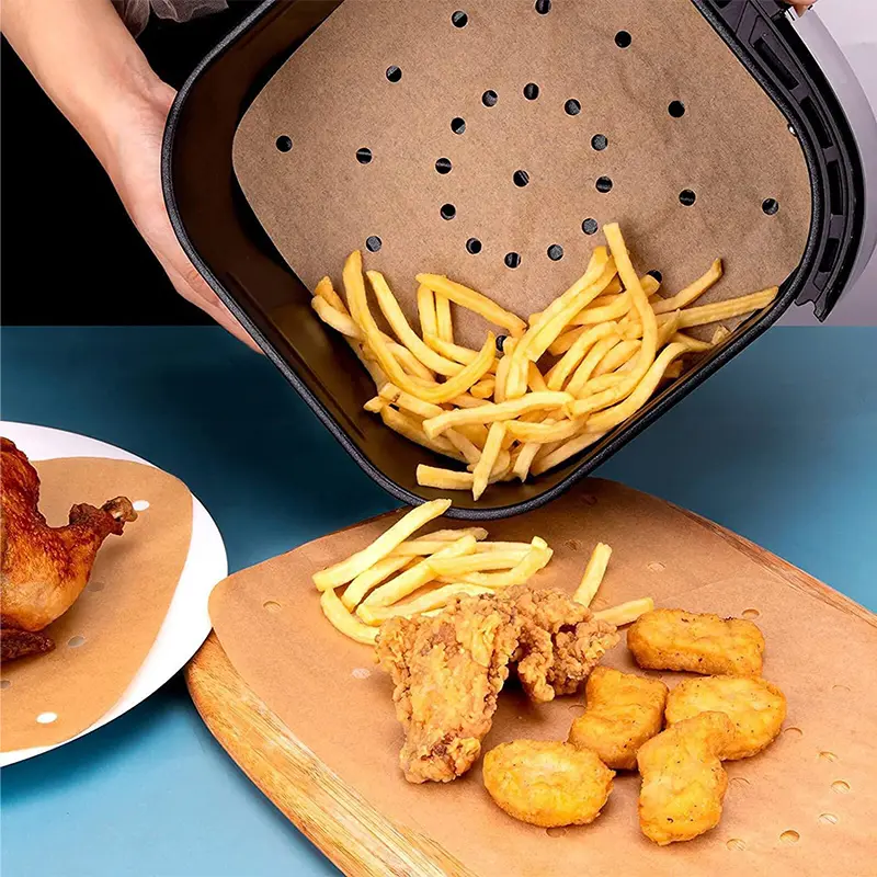 200pcs Air Fryer Paper Disposable Steamer Liner Kitchen Baking Tray Paper Perforated Silicone Oil Paper Baking Oil Absorbe Paper