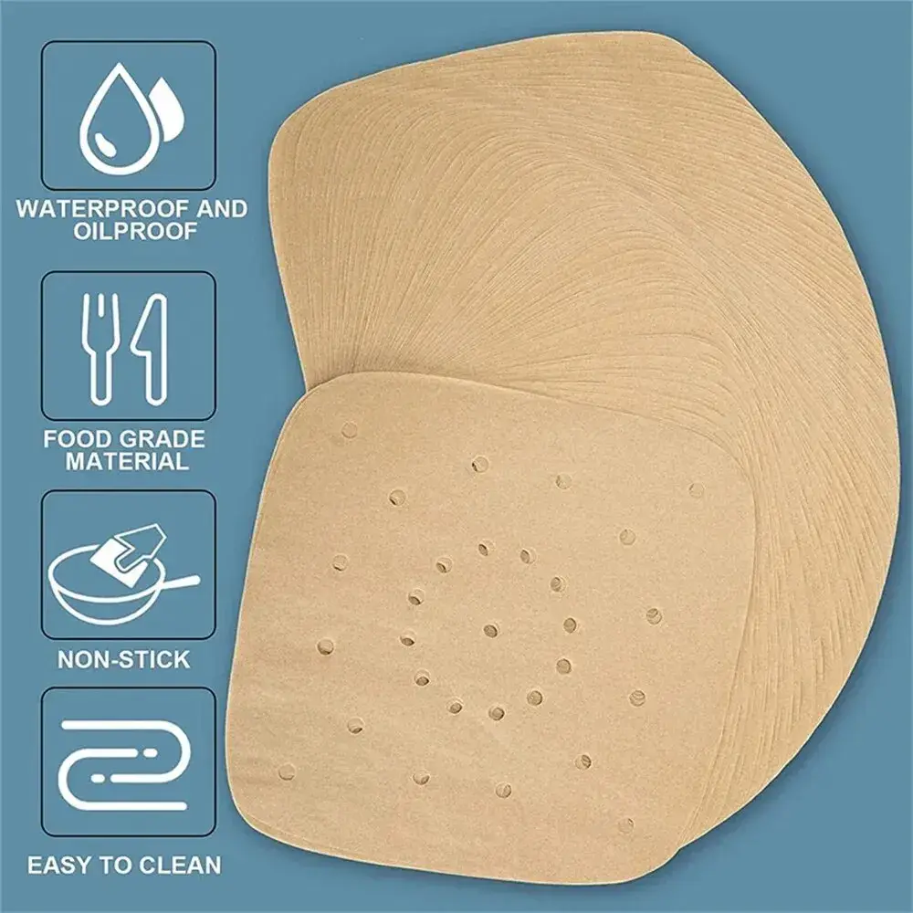 200pcs Air Fryer Paper Disposable Steamer Liner Kitchen Baking Tray Paper Perforated Silicone Oil Paper Baking Oil Absorbe Paper