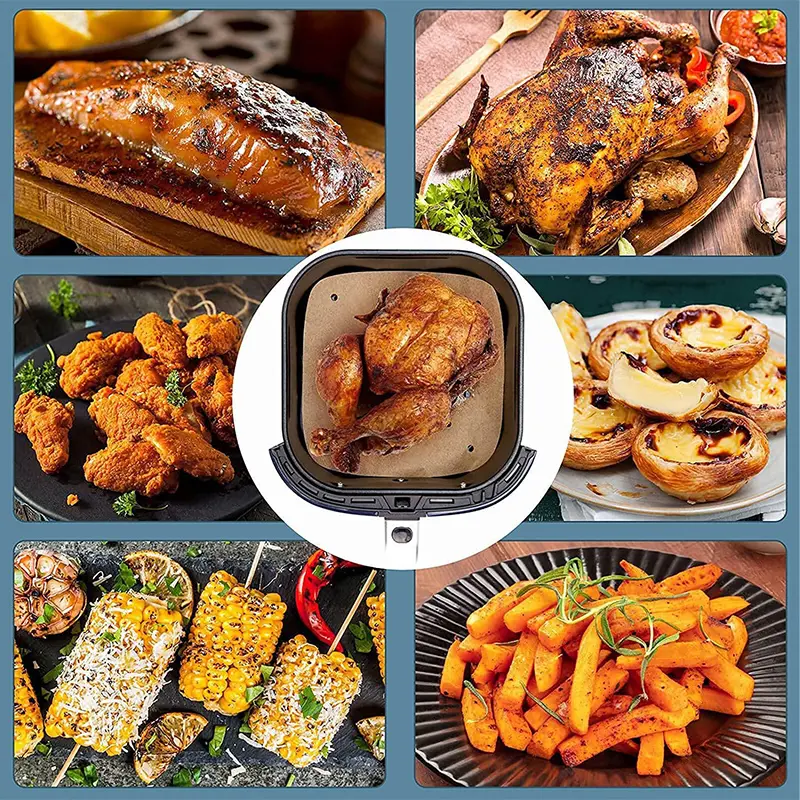 200pcs Air Fryer Paper Disposable Steamer Liner Kitchen Baking Tray Paper Perforated Silicone Oil Paper Baking Oil Absorbe Paper