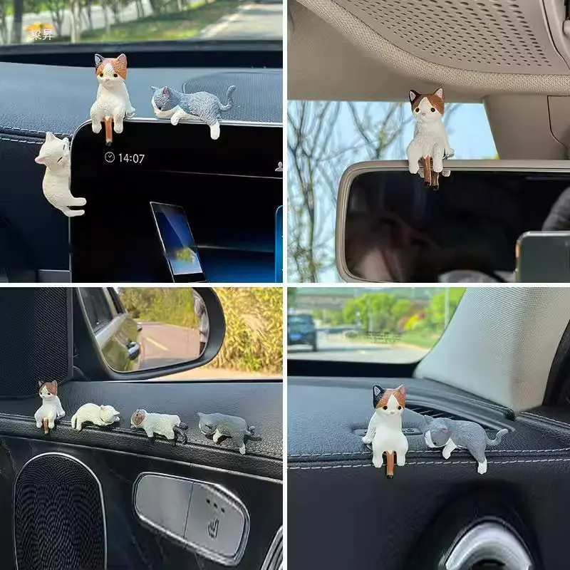 Cute Cat Car Desktop Decor Cartoon Simulation Edge Hanging Cat Screen Decor Car Central Control Display Screen Car Accessories