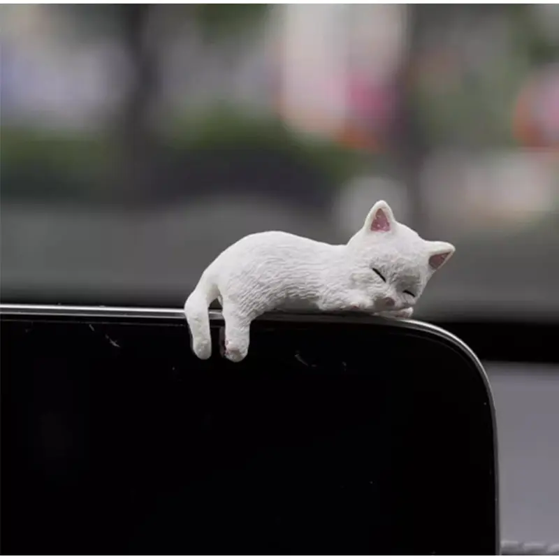 Cute Cat Car Desktop Decor Cartoon Simulation Edge Hanging Cat Screen Decor Car Central Control Display Screen Car Accessories