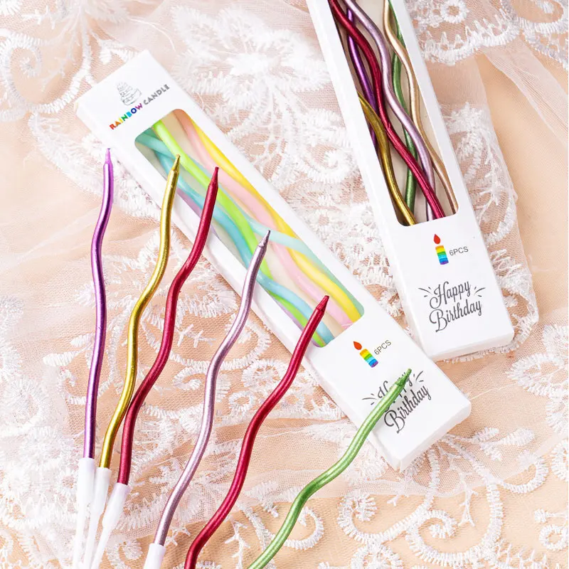 6pcs Curve Birthday Cake Candle Colorful Festival Celebration Cake Candles Decoration Wedding Party Commemoration Supplies