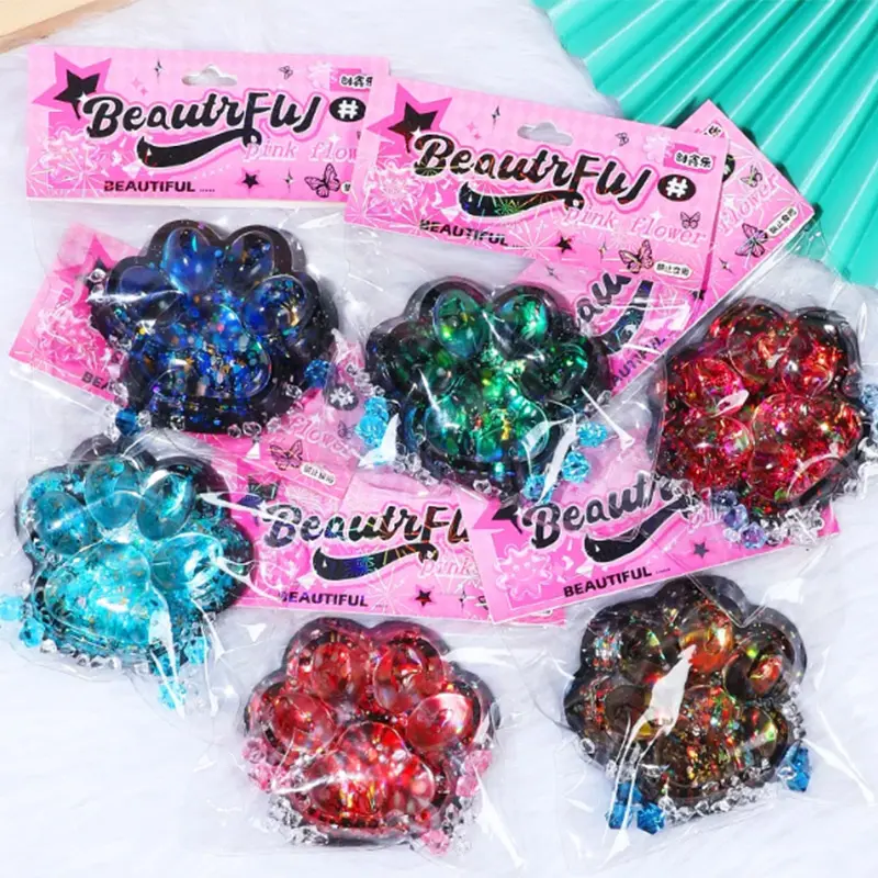 Super Big Glitter Cat Paw Stress Relief Kawaii PVC Cat Claw Silicone Cat Foot Silicone Slow Rebound Gift Cat Claw Squeezing