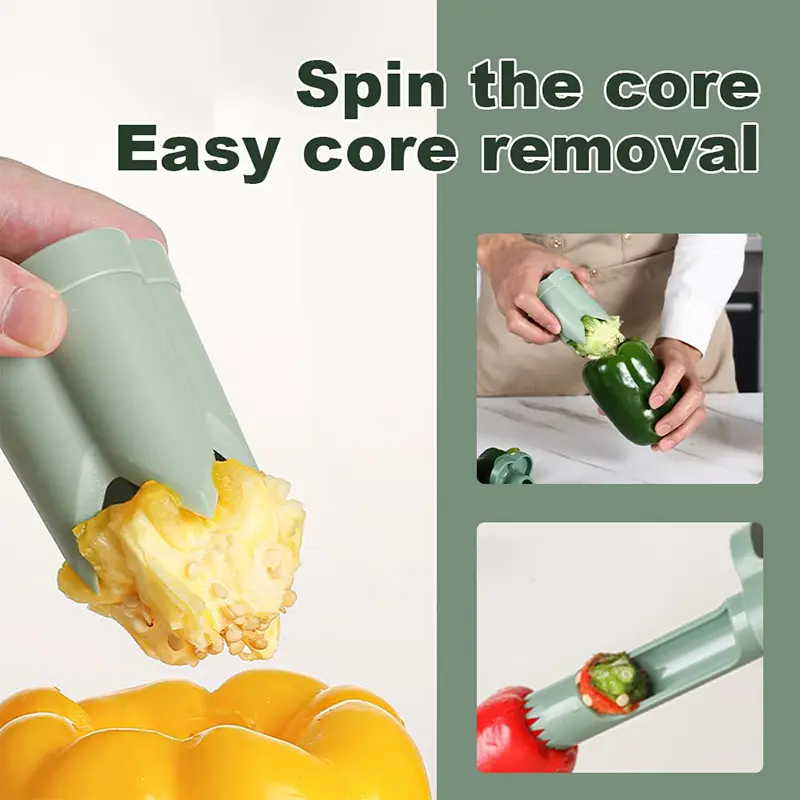 Pepper Seed Corer Remover 2-in-1 Green Pepper Decanter ABS Fruit Vegetable Core Puller Household Kitchen Sweet Pepper Small Tool
