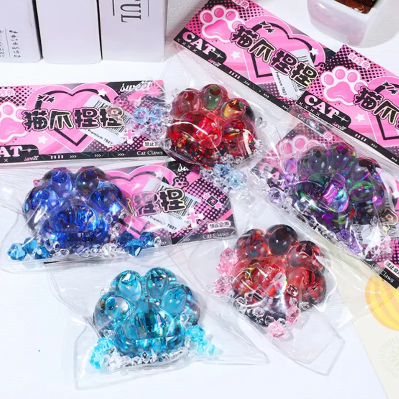 Super Big Glitter Cat Paw Stress Relief Kawaii PVC Cat Claw Silicone Cat Foot Silicone Slow Rebound Gift Cat Claw Squeezing