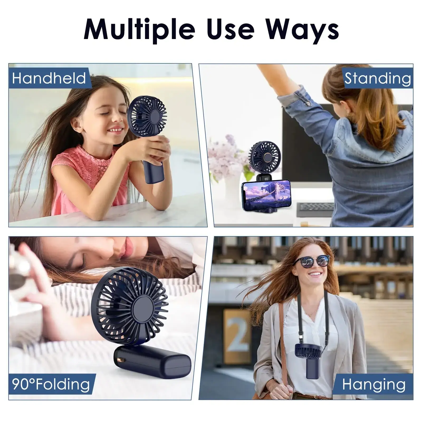 Portable Electric Mini Fan Air Cooler USB Rechargeable Type-C 5 Wind Speed LED DisPlay Neck Fan Handheld Folding Fan