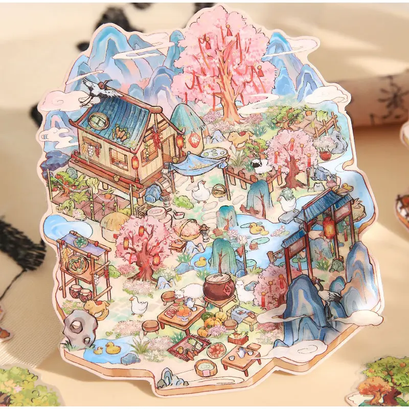 Micro Landscape Sticker Book 3D Chinese Style Landscape Handmade Account Material Fun Landscape Sticker Pack DIY Pocket Stickers