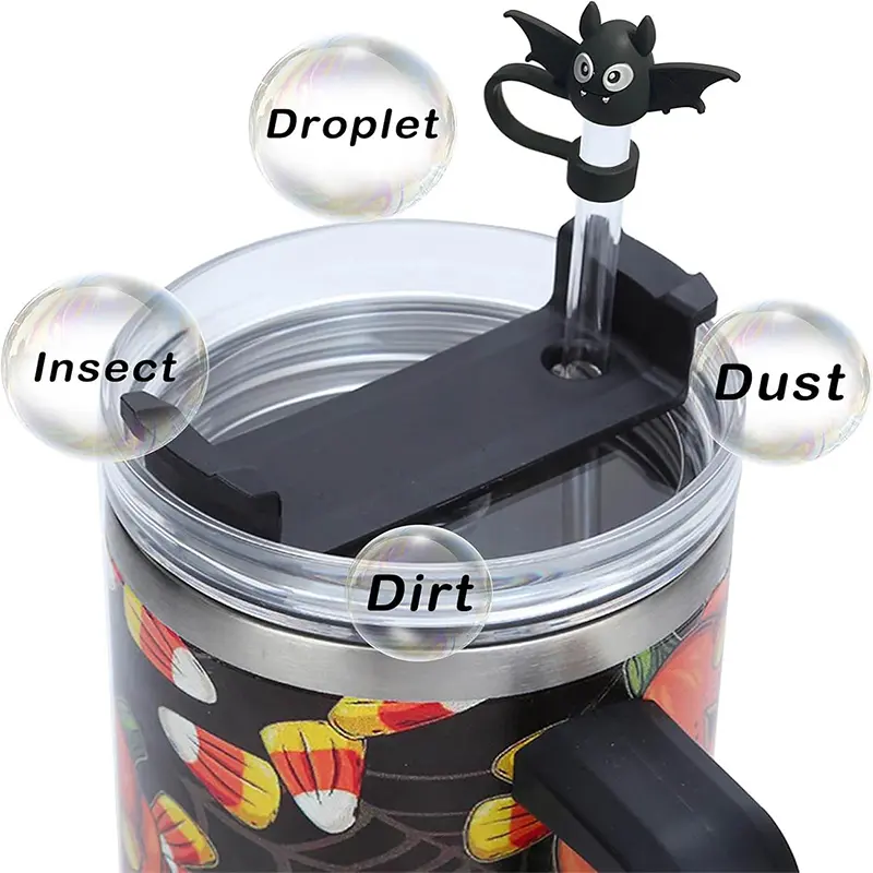 Halloween Straw Cover Cap For Stanley Cup For 10mm Straw Dust-Proof Reusable Straw Tips For Tumbler Silicone Straw Topper