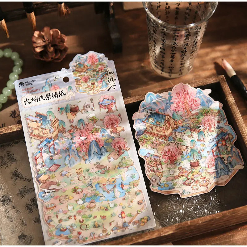 Micro Landscape Sticker Book 3D Chinese Style Landscape Handmade Account Material Fun Landscape Sticker Pack DIY Pocket Stickers