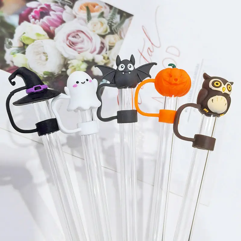 Halloween Straw Cover Cap For Stanley Cup For 10mm Straw Dust-Proof Reusable Straw Tips For Tumbler Silicone Straw Topper