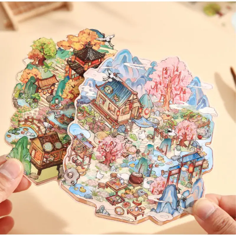 Micro Landscape Sticker Book 3D Chinese Style Landscape Handmade Account Material Fun Landscape Sticker Pack DIY Pocket Stickers