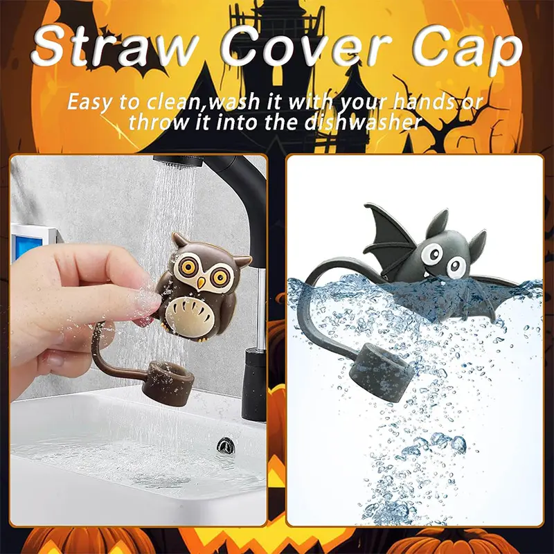 Halloween Straw Cover Cap For Stanley Cup For 10mm Straw Dust-Proof Reusable Straw Tips For Tumbler Silicone Straw Topper