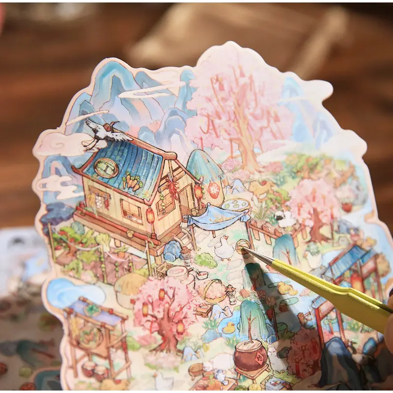 Micro Landscape Sticker Book 3D Chinese Style Landscape Handmade Account Material Fun Landscape Sticker Pack DIY Pocket Stickers