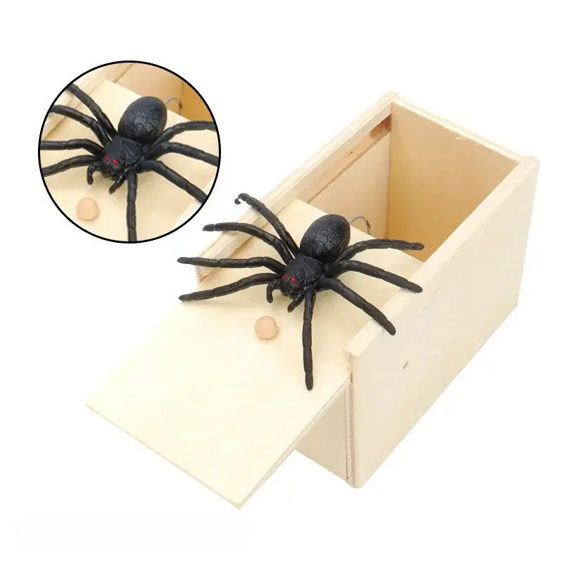 Rick Spider Funny Scare Box Wooden Hidden Box Creative Prank Toys Fun Games Pranks Horror Box Insect Threats Wooden Box Gifts