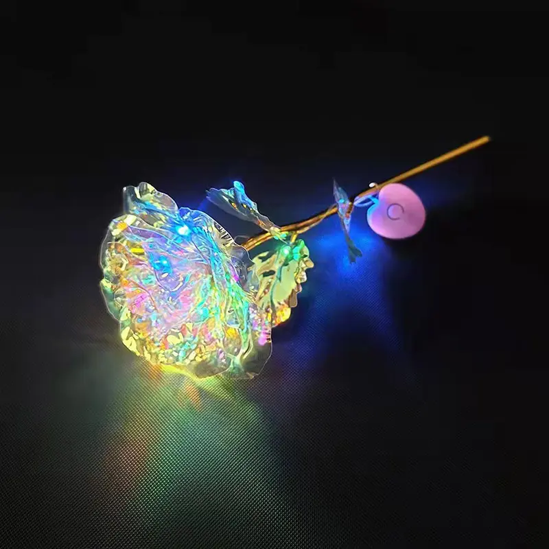 Valentine's Day 24K Foil Luminous Rose Jewelry LED Rainbow Dazzling Simulation Rose Mother's Day Couple Birthday Party Gift