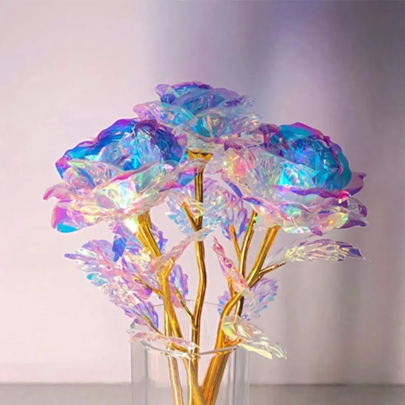 Valentine's Day 24K Foil Luminous Rose Jewelry LED Rainbow Dazzling Simulation Rose Mother's Day Couple Birthday Party Gift