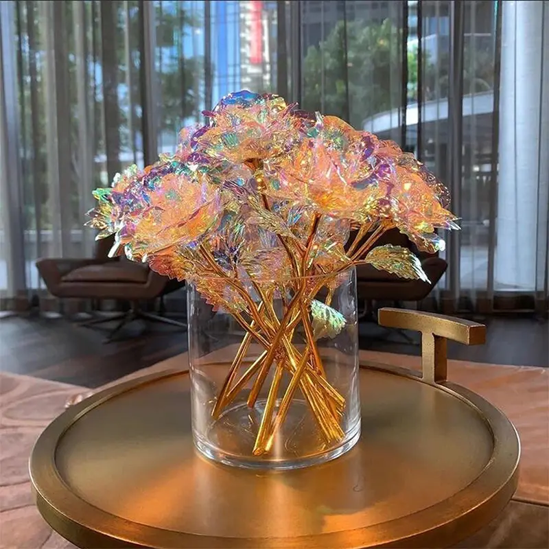 Valentine's Day 24K Foil Luminous Rose Jewelry LED Rainbow Dazzling Simulation Rose Mother's Day Couple Birthday Party Gift