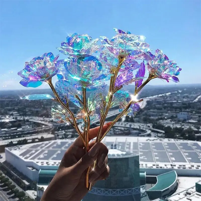 Valentine's Day 24K Foil Luminous Rose Jewelry LED Rainbow Dazzling Simulation Rose Mother's Day Couple Birthday Party Gift