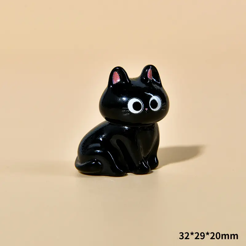 Cartoon Resin Black Cat Mini Statue Desktop Ornament 3D Glossy Cat Animal Resin Handmade DIY Micro Landscape Car Interior Decor