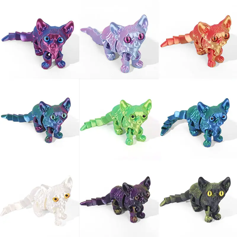 3D Printed Cartoon Cute Cat Decoration Articulated Joint Active Creative Cute Cat Home Room Car Desktop Party Decoration Gifts