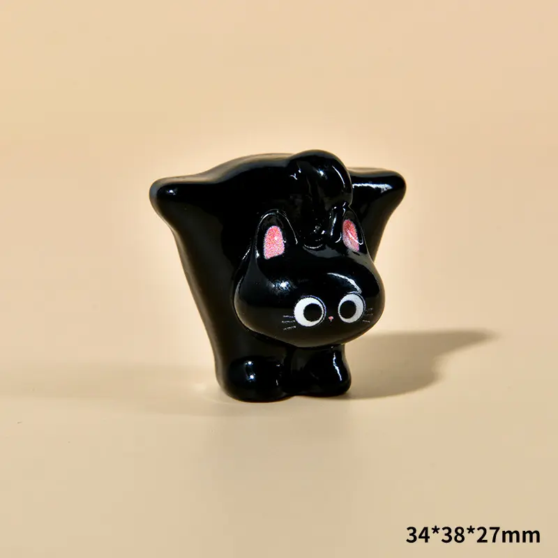 Cartoon Resin Black Cat Mini Statue Desktop Ornament 3D Glossy Cat Animal Resin Handmade DIY Micro Landscape Car Interior Decor