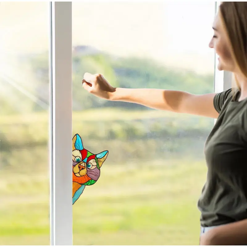 3pcs Cute Cat Peeping Glass Window Self-adhesive Stickers Wall Car Window Glass Sticker Waterproof Moisture-proof Home Decor