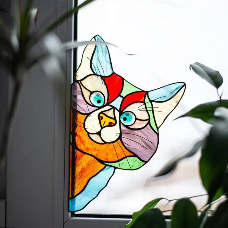3pcs Cute Cat Peeping Glass Window Self-adhesive Stickers Wall Car Window Glass Sticker Waterproof Moisture-proof Home Decor