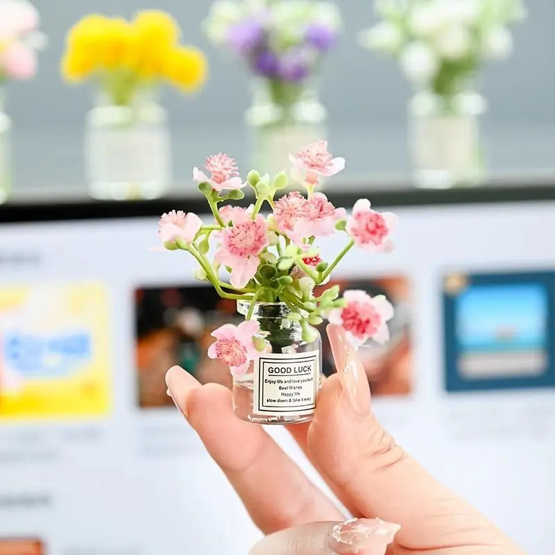 8pcs Mini Vases Refrigerator Stickers Creative DIY Vase 3D Car Center Console Decor Cute Refrigerator Accessories Kitchen Decor