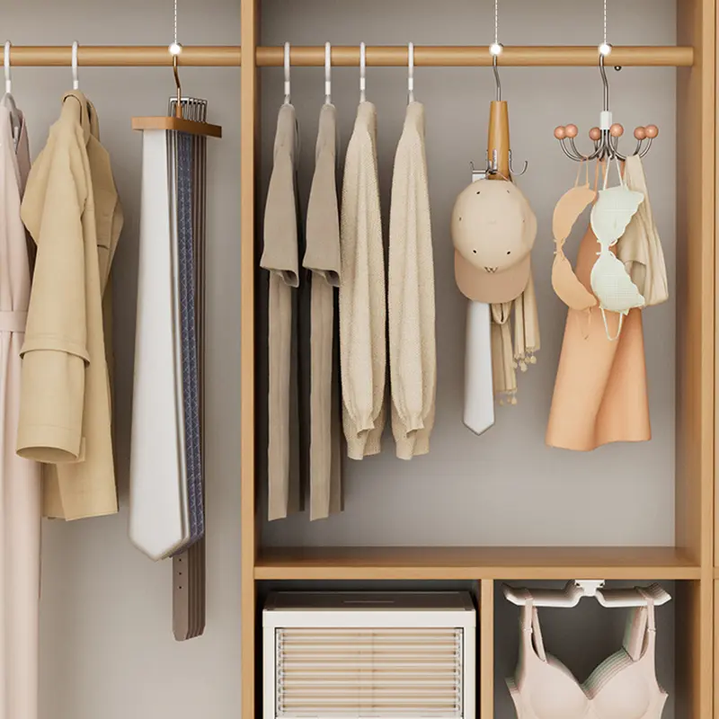 6 Claw Hook Hanger 360 Degree Rotating Wardrobe Hanger Wooden Bead Hat Bra Storage Hanger Hook Saves Space Tie Hanging Bag Rack