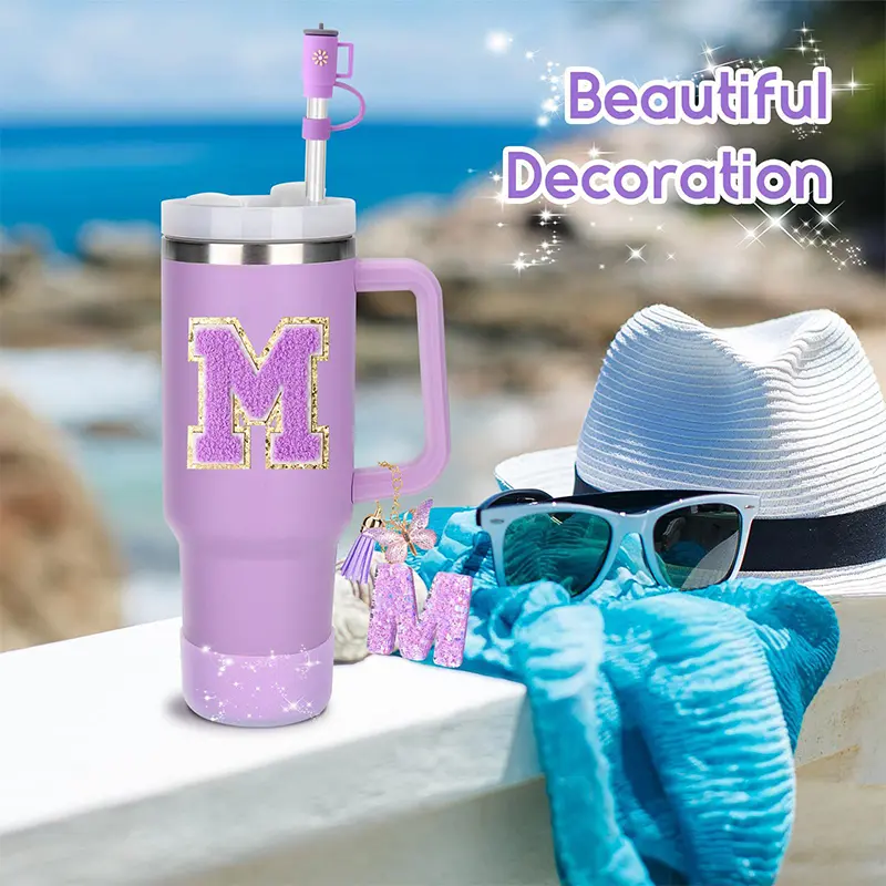 6pcs Cup Accessories Set For Stanley Cup 40oz 26 Letter Resin Glitter Pendant Spill Proof Stopper Silicone Straw Cover And Boots