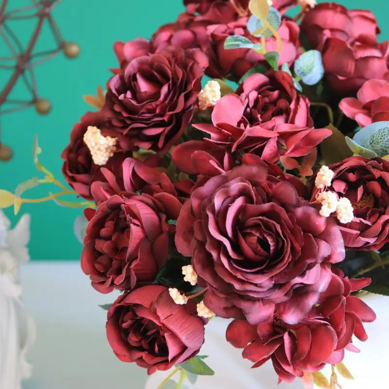 Romantic French Peony Silk Hydrangea Rose Simulation Bouquet Vase Table Decoration Wedding Party Garden Home Bouquet Furnishings