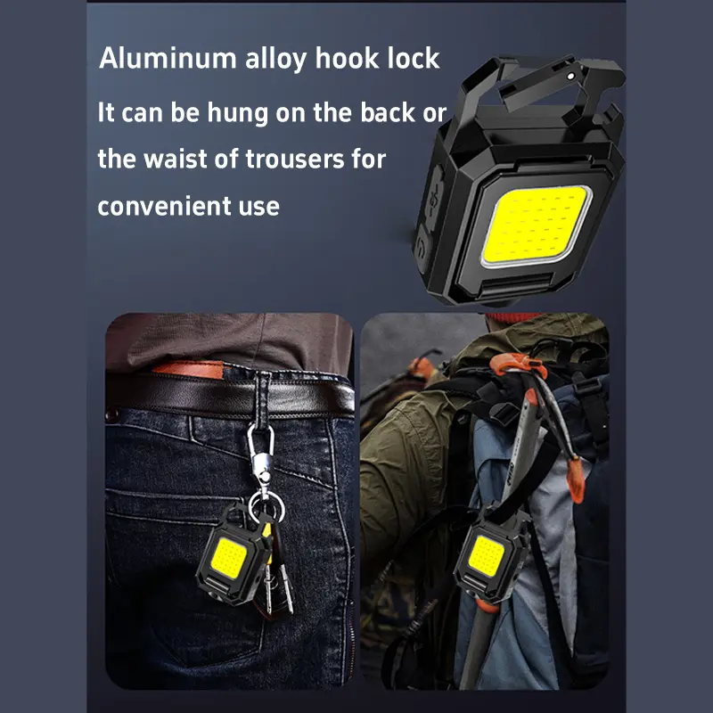 Mini Magnetic 3 Head Camping Flashlight Keychain Led Rechargeable Waterproof Flashlight Hanging With Base Outdoor Cob Work Light
