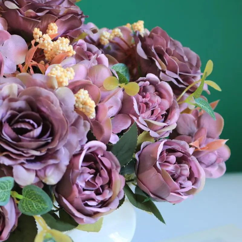 Romantic French Peony Silk Hydrangea Rose Simulation Bouquet Vase Table Decoration Wedding Party Garden Home Bouquet Furnishings