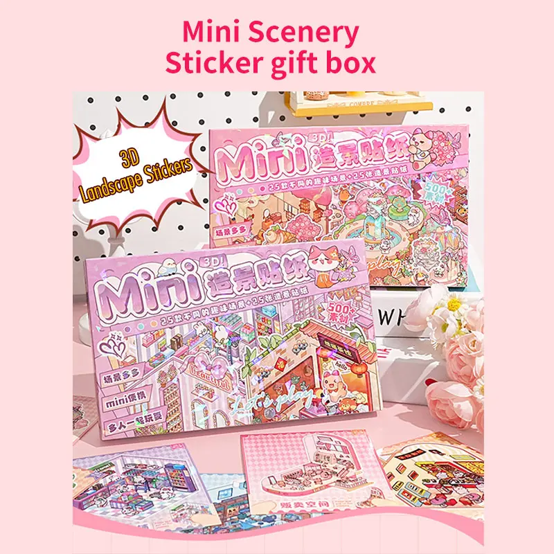 25pcs Scenes Mini Miniature Scene Stickers Collection Box Cartoon Scene DIY Landscape Stickers Game Kid Cabin Sticker Decor Gift