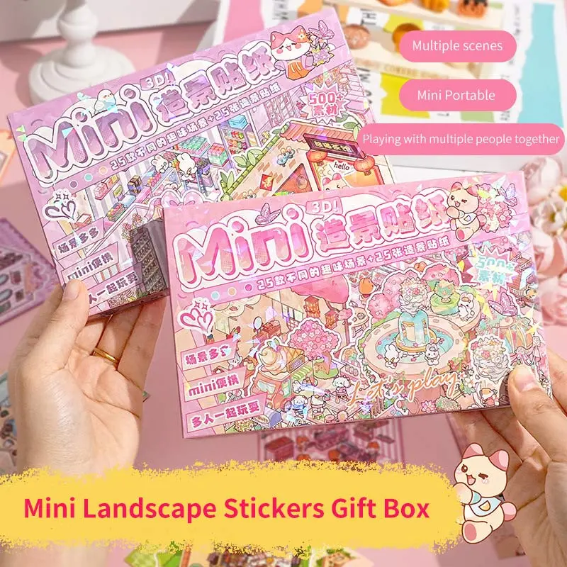 25pcs Scenes Mini Miniature Scene Stickers Collection Box Cartoon Scene DIY Landscape Stickers Game Kid Cabin Sticker Decor Gift