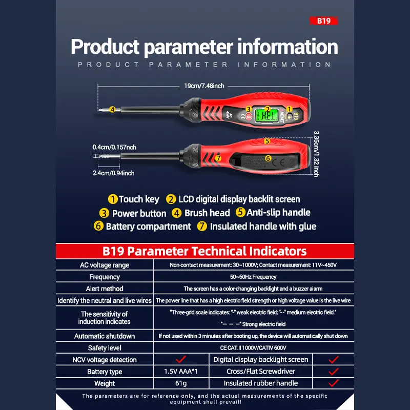 High Precision Intelligent Sensing Digital Measuring Pen B18/B19 Non-contact Induction Test Pen Line On/off Voltage Probing Tool