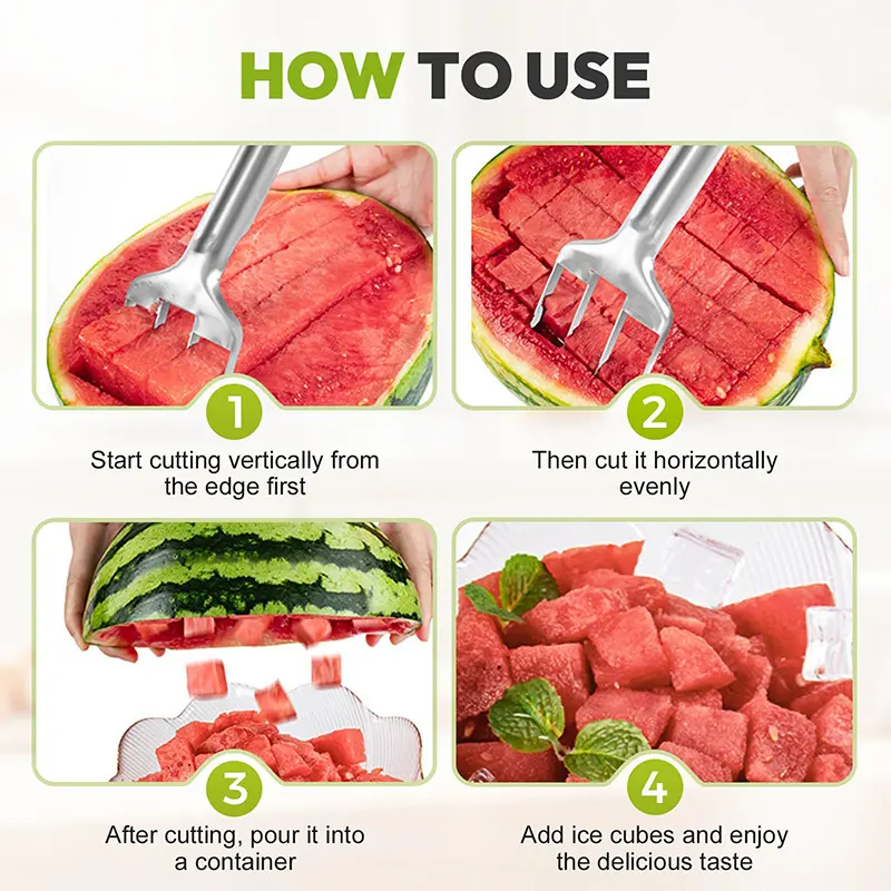 Stainless Steel Fruit Knife Watermelon Fork Slicer Multifunctional Fruit Slicer Hami Melon Watermelon Melon Kitchen Tool Slicer