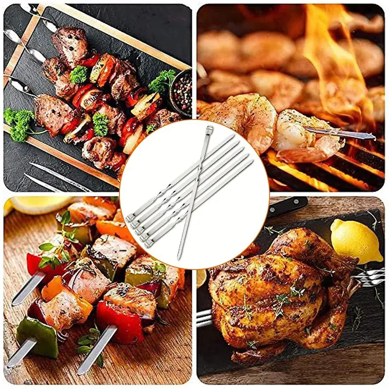 6/12pcs Thicken Stainless Steel Barbecue Skewer 45cm Flat Skewer Beef Lamb Pork Skewer Bbq Sticks Outdoor Camping Picnic Utensil