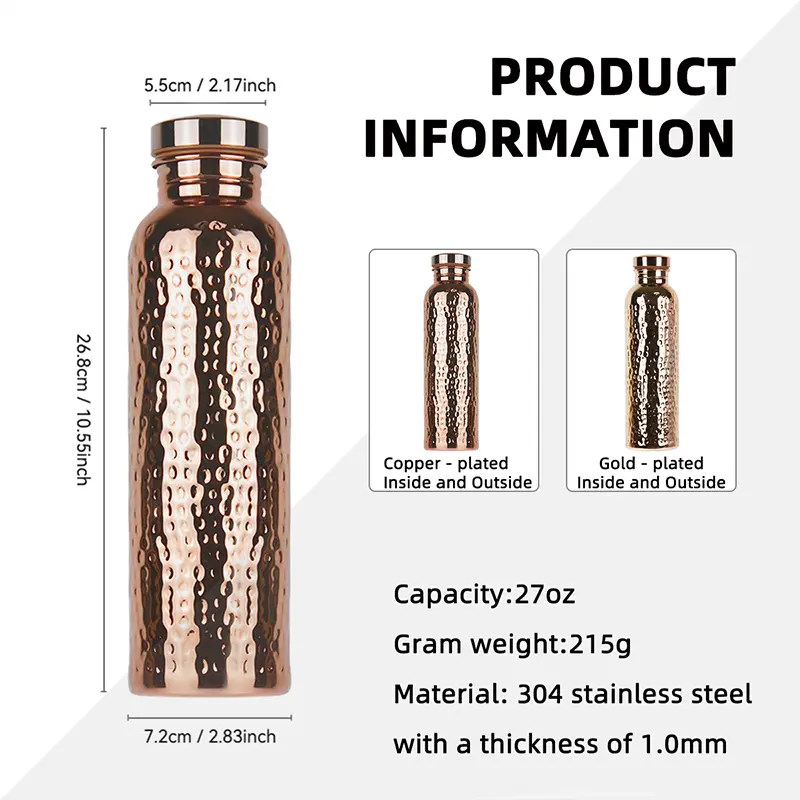 800ML Stainless Steel Cold Water Kettle Hammer Pattern Leak Proof Sports Water Bottle Outdoor Bicycle Gym Fitness Drinking Cup